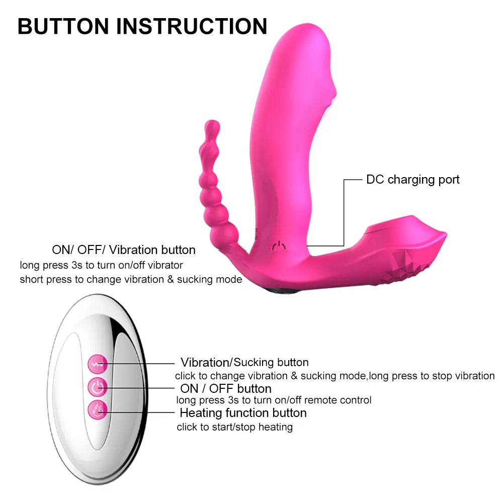 Female Heating Wearable 3 In 1 Remote Sucker Dildo Clitoris Stimulator Vibrating Panties Sucking Vibrator For Women