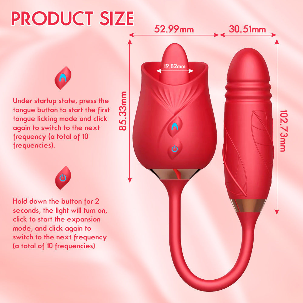 Clitoris Suck Vibrating Rose 10-frequency Vibrating Massage Tongue Lick Vibrator for Woman Telescopic Sex Toys