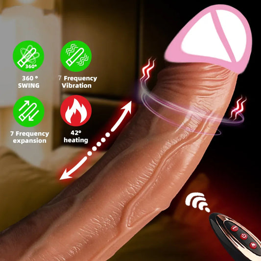 Realistic Telescopic Vibrator For Women Big Real Penis Remote Control Heating Thrusting Sex Toys Female Masturbator