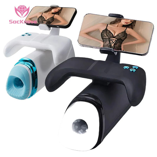 Visible Video Men Sex Toys Electric Automatic Heated Penis Vibrator Thrusting Masturbation Cup With Mobile Phone Holder