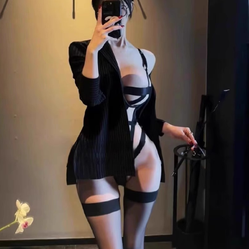 Black Cross Bandage One Piece Hollow Out Bodysuit Sheer Lingerie Gothic Sexy Lingerie-sexy Hot