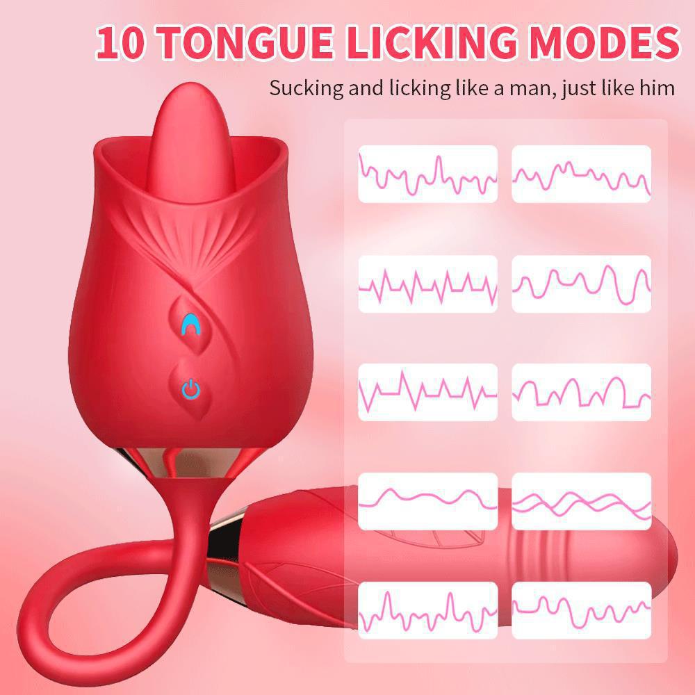 Clitoris Suck Vibrating Rose 10-frequency Vibrating Massage Tongue Lick Vibrator for Woman Telescopic Sex Toys