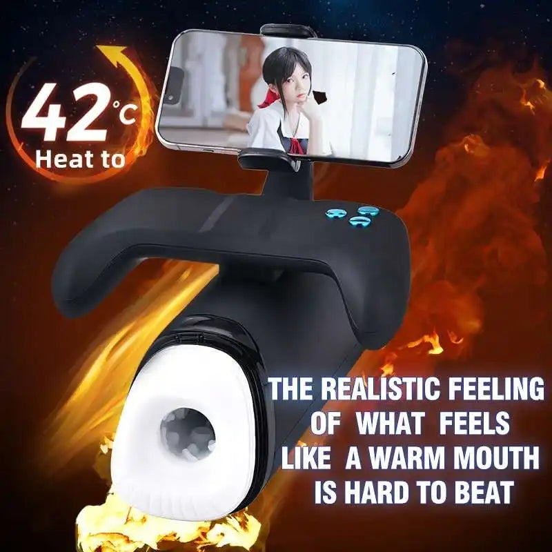 Visible Video Men Sex Toys Electric Automatic Heated Penis Vibrator Thrusting Masturbation Cup With Mobile Phone Holder