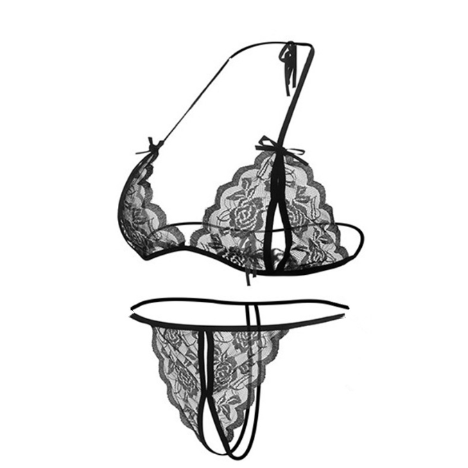 Women'S Thin Lace Bra Split Underwear Set Solid Color Hollow Thong See-Through Women'S Sexy Lingerie