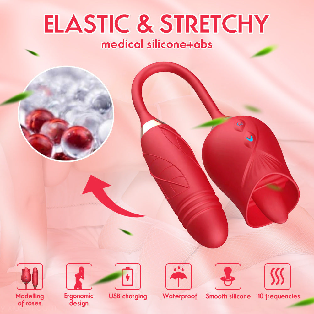 Clitoris Suck Vibrating Rose 10-frequency Vibrating Massage Tongue Lick Vibrator for Woman Telescopic Sex Toys