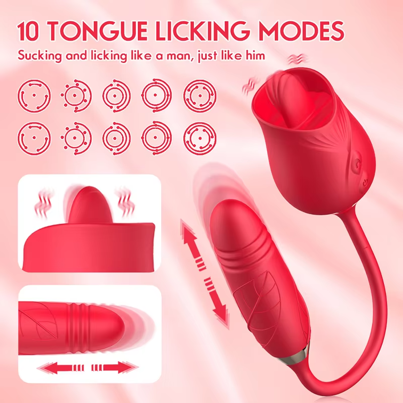 Clitoris Suck Vibrating Rose 10-frequency Vibrating Massage Tongue Lick Vibrator for Woman Telescopic Sex Toys