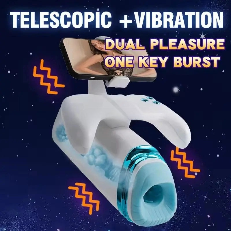 Visible Video Men Sex Toys Electric Automatic Heated Penis Vibrator Thrusting Masturbation Cup With Mobile Phone Holder