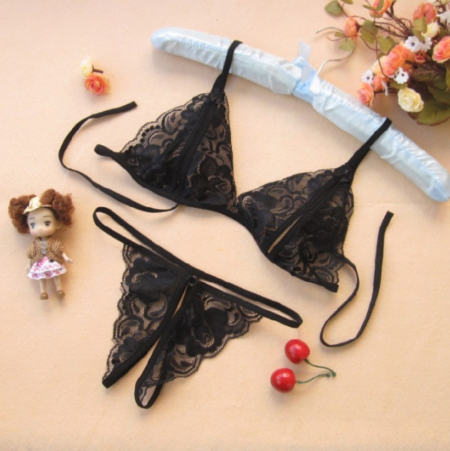 Women'S Thin Lace Bra Split Underwear Set Solid Color Hollow Thong See-Through Women'S Sexy Lingerie