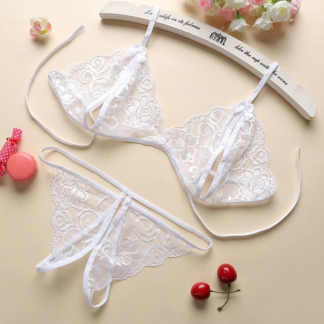 Women'S Thin Lace Bra Split Underwear Set Solid Color Hollow Thong See-Through Women'S Sexy Lingerie