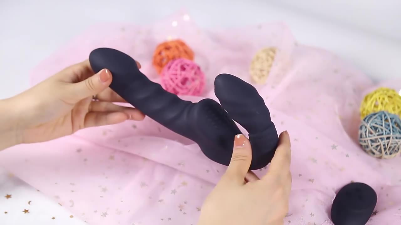 Wireless Remote Control Lesbian Female Sex Toys Vibrating Strapless Strap on G Spot Purple Dildo Vibrator for Women Couples