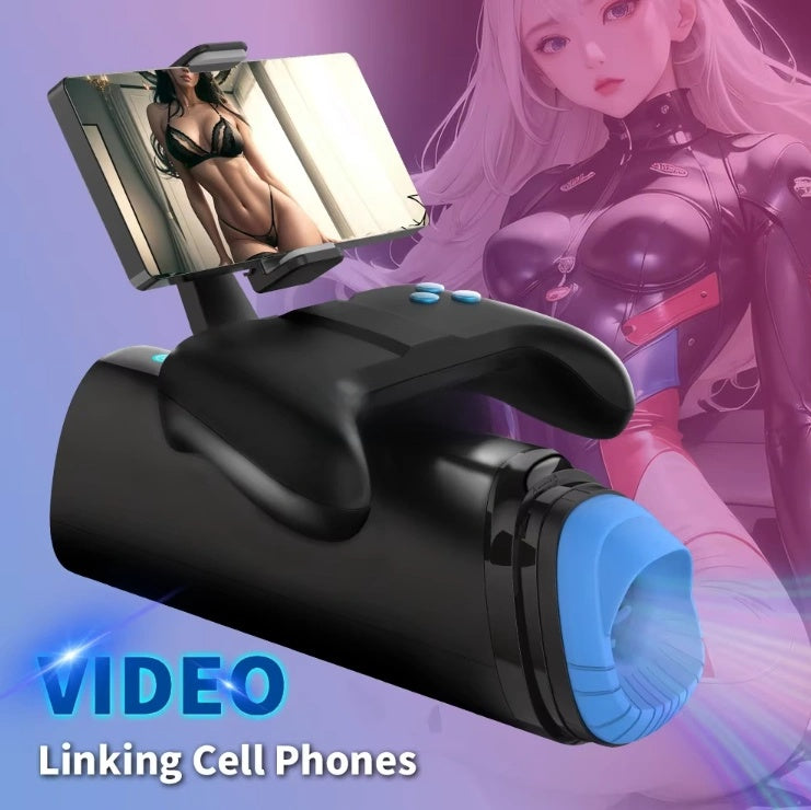Visible Video Men Sex Toys Electric Automatic Heated Penis Vibrator Thrusting Masturbation Cup With Mobile Phone Holder