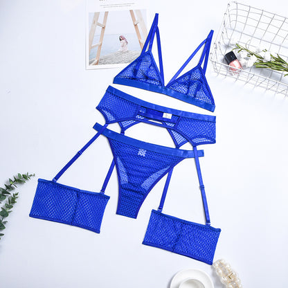 Erotic Mesh Underwire Bra and Panty Garter Girls 3Pcs Cozy Bandage Underwears Sexy Lingerie