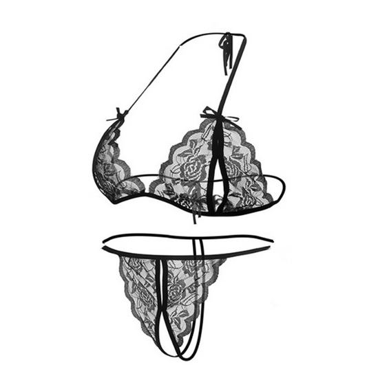 Women'S Thin Lace Bra Split Underwear Set Solid Color Hollow Thong See-Through Women'S Sexy Lingerie